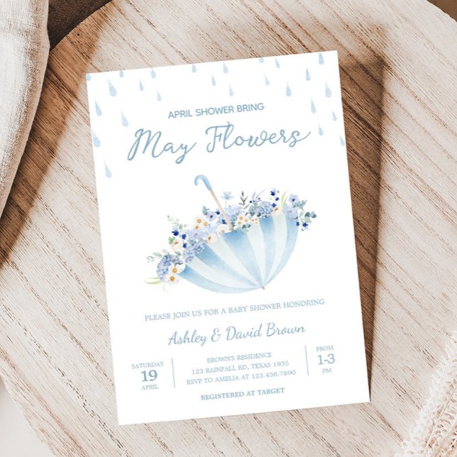 Convite Chá de abril traz Chá de fraldas de flores (Boy April Shower Bring May Flowers Baby Shower Invitation
)