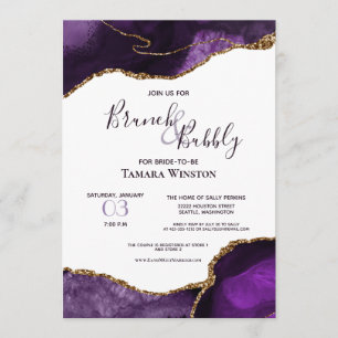 Convite Chá de Agitação de Glitter Dourado Roxo de Brun