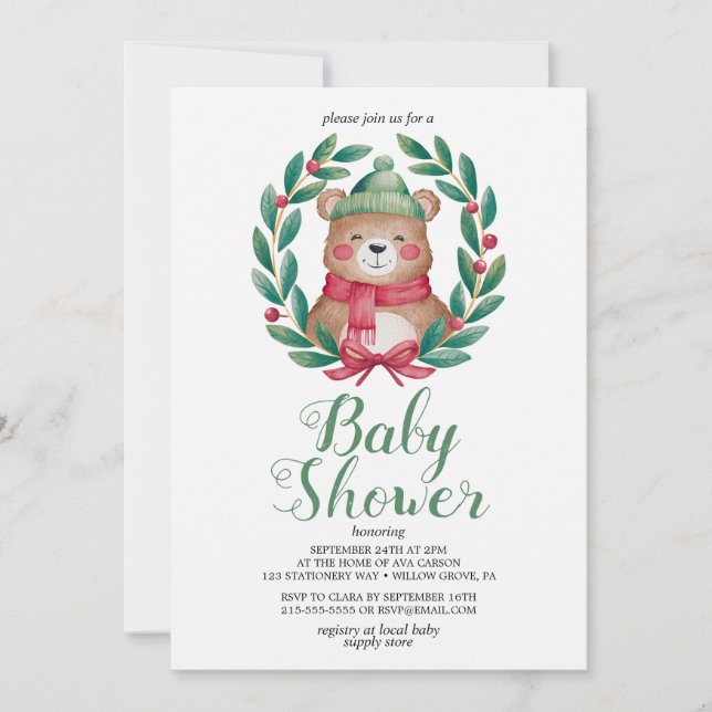 Convite chá de aquarela de urso bonito (Frente)