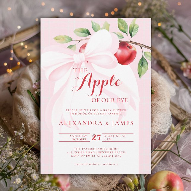 Convite Chá De Arco Rosa De Colheita De Maçã (fall baby shower invitation apple of our eye girl pink bow boho arch watercolor rustic elegant girly)