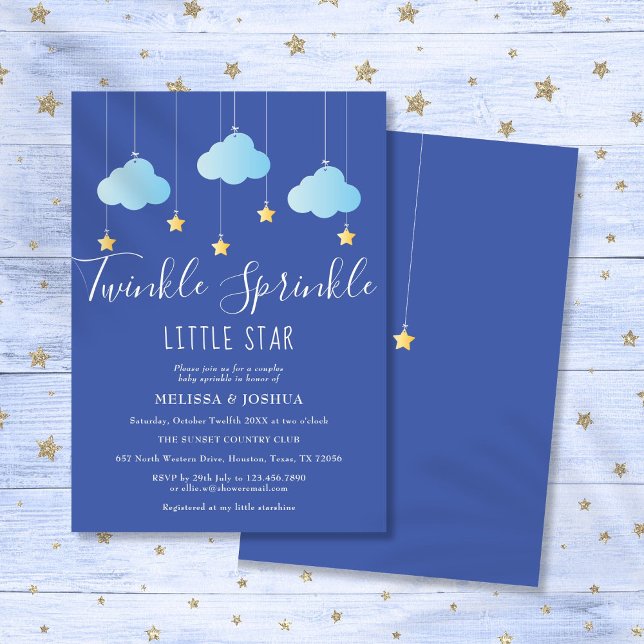 Convite Chá de aspersão de estrela pequena com borboleta b (Twinkle Sprinkle Little Star Baby Sprinkle Shower Invitation)