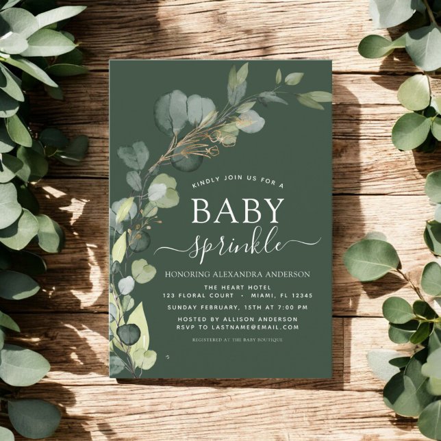 Convite Chá de Baby Sprinkle Verde Eucalyptus Verde (Criador carregado)