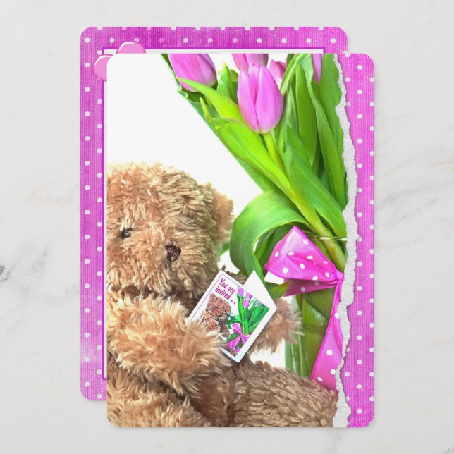 Convite Chá de Bear Baby Girl (Frente/Verso)