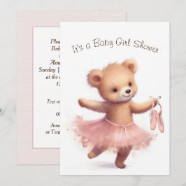 Convite Chá de Bear Baby Girl do Ballerina