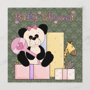 Convite Chá de Bear Bear Bear Bear Urso Verde Rosa