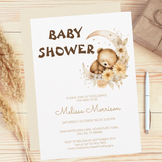 Convite Chá de Bear Boy do Verão Selvagem Feliz (Botanical Summer Wildly Happy Bear Baby Boy Shower Invitation)