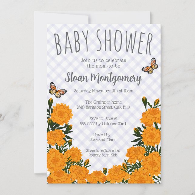 Convite Chá de Bebê 005 Íris Marigold Borboleta Monarca (Frente)