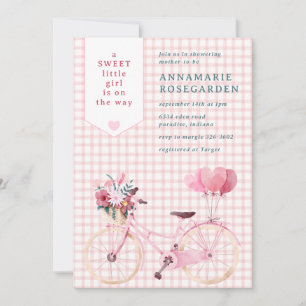 Convite Chá de Bebê 007 Menina Floral Doce Vermelho Bicicl