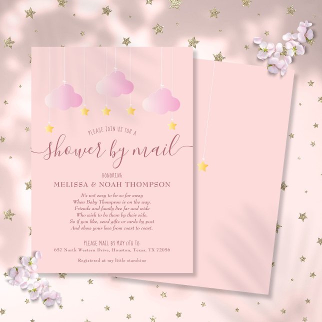 Convite Chá de Bebê à Distância Menina Rosa (Shower By Mail Long Distance Pink Baby Girl Invitation)