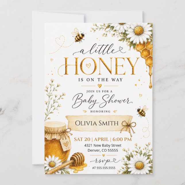 Convite Chá de Bebê A Little Honey Is On The Way (Frente)