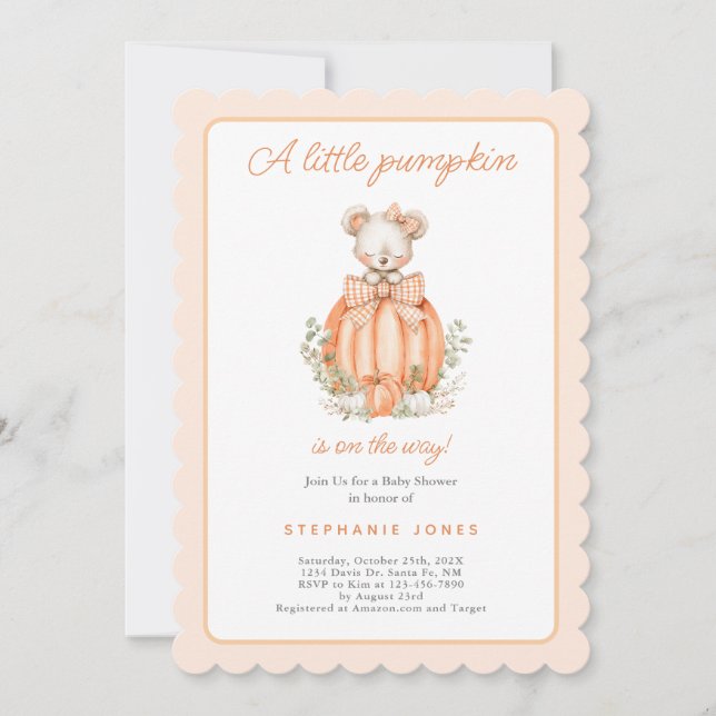 Convite Chá de Bebê A Little Pumpkin menina (Frente)