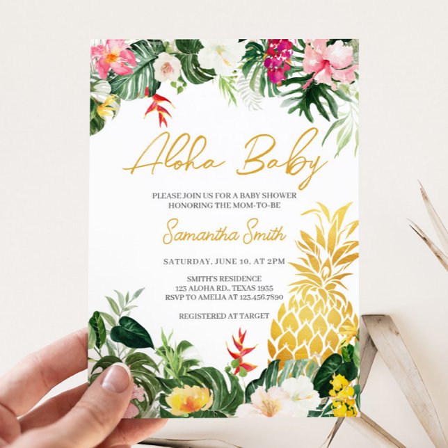 Convite Chá de Bebê Abacaxi Aloha Baby (Aloha Baby Shower Invitation)