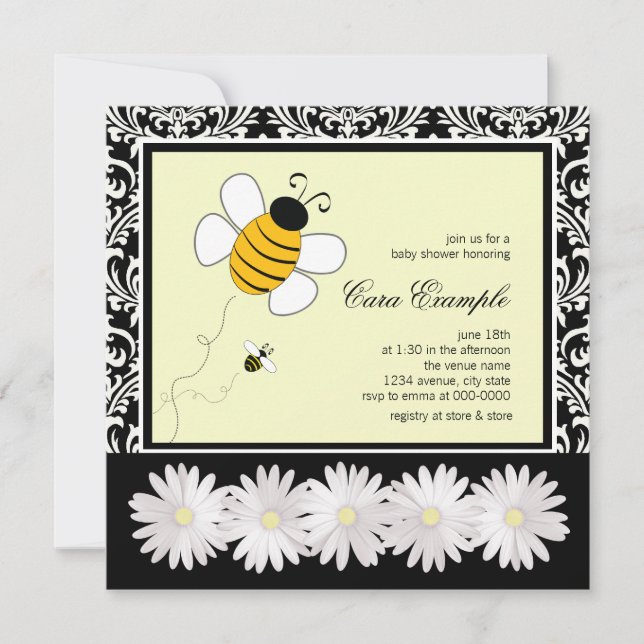 Convite Chá de Bebê Abelha Bumble Preto e Amarelo Fofinho (Frente)