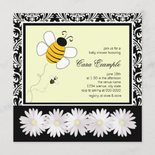 Convite Chá de Bebê Abelha Bumble Preto e Amarelo Fofinho