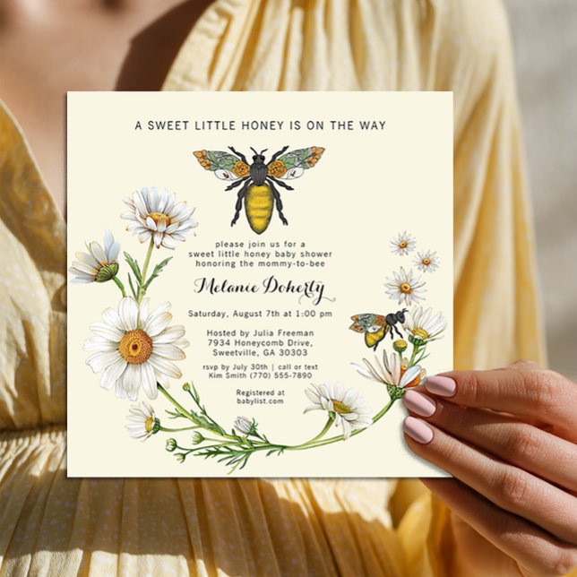 Convite Chá de Bebê Abelhinha Fofa Floral Melzinho (Sweet Little Honey Baby Shower Invite)