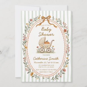 Convite Chá de Bebê Abóbora com Carrinho Floral Caprichoso