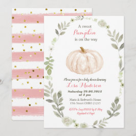 Convite Chá de bebê Abóbora Dourada Rosa Branca