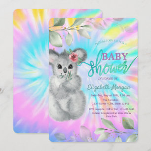 Convite Chá de Bebê Adorável Koala Tie Dye