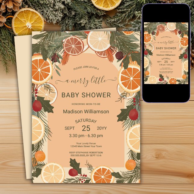 Convite Chá de Bebê Alegre com Citrus Seco Moderno  (Criador carregado)