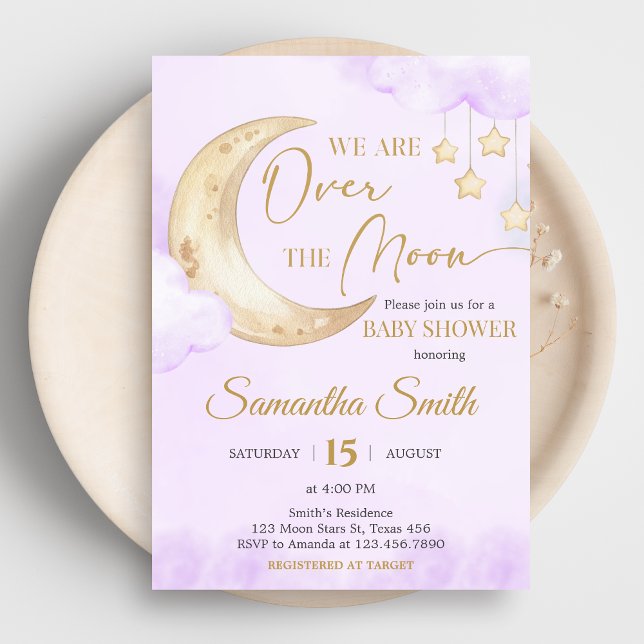 Convite Chá de Bebê Além da Lua (Over the Moon Baby Shower Invitation)