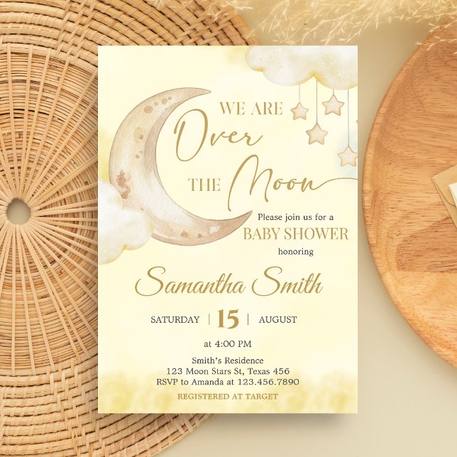 Convite Chá de Bebê Além da Lua (Over the Moon Baby Shower Invitation)
