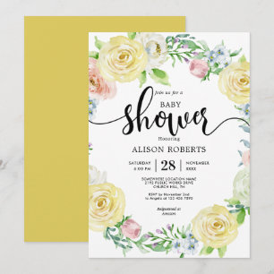Convite Chá de bebê amarelo pastel aquarela casamento
