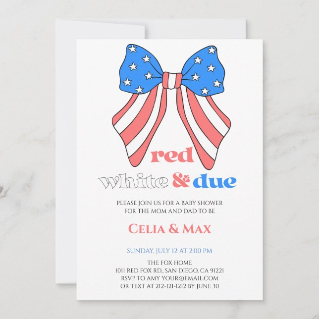 Convite Chá de Bebê Americano do Dia da Independência de 4 (Frente)