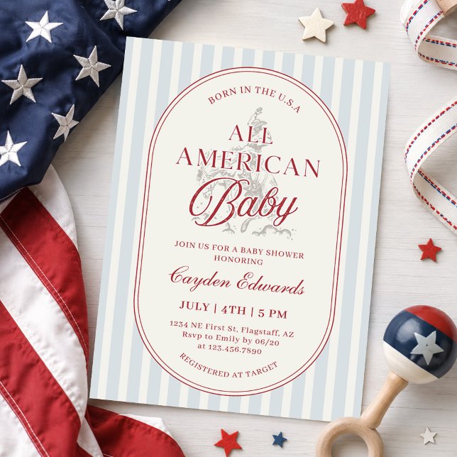 Convite Chá de Bebê Americano no Dia 4 de Julho (Criador carregado)