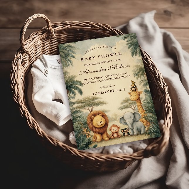 Convite Chá de Bebê Amigos Safari Rústico (Criador carregado)