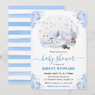 Convite Chá de Bebê Animais Árticos Inverno Aquarela