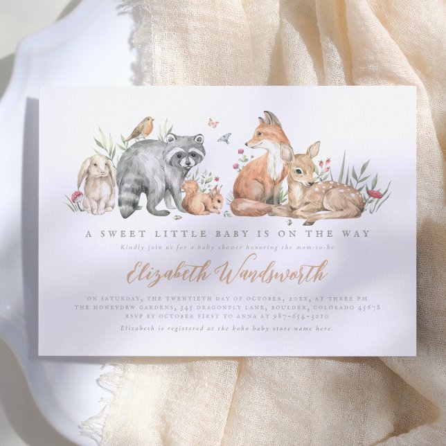 Convite Chá de Bebê Animais da Floresta de Madeira Elegant (Criador carregado)