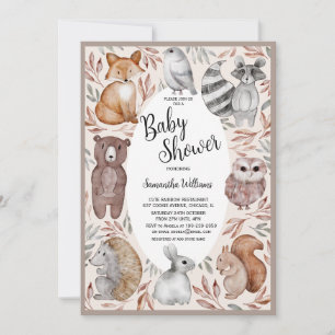 Convite Chá de Bebê Animais da Floresta em Aquarela