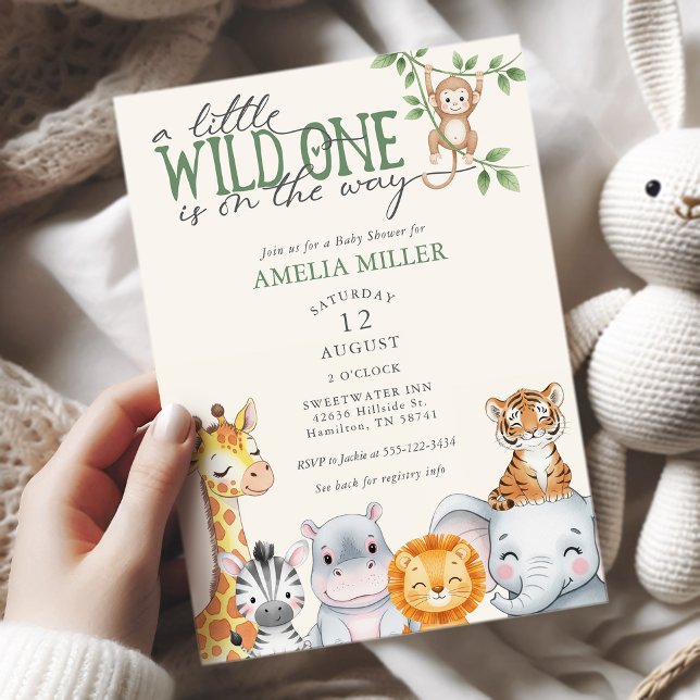 Convite Chá de Bebê Animais da Selva Safari em Aquarela  (Watercolor Safari Jungle Animals Baby Shower Invitation)