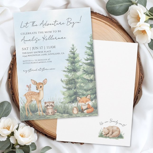 Convite Chá de Bebê Animais Floresta Aquarela (Watercolor Forest Animals Woodland Baby Shower Invitation )