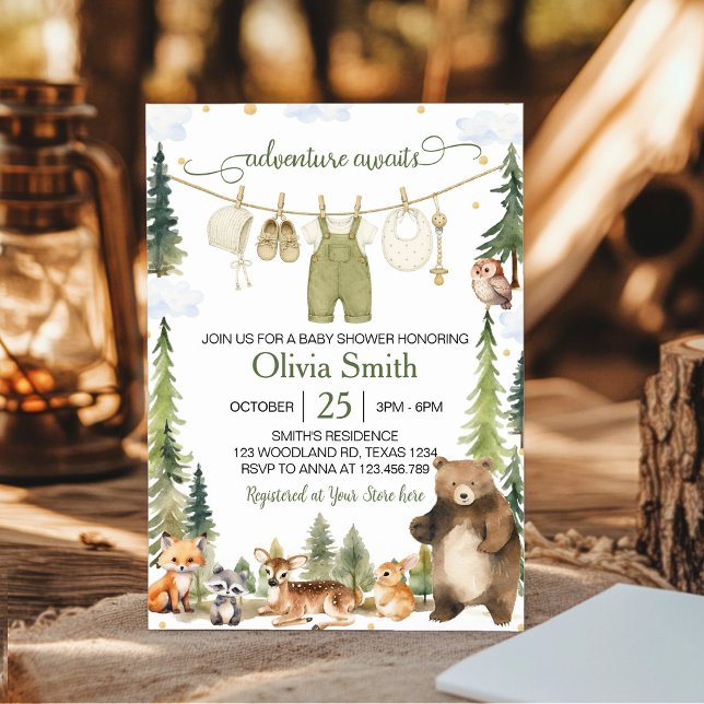 Convite Chá de Bebê Animais Floresta Silvestre Fofa (Criador carregado)