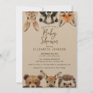 Convite Chá de Bebê Animais Florestais Aquarela Rústica