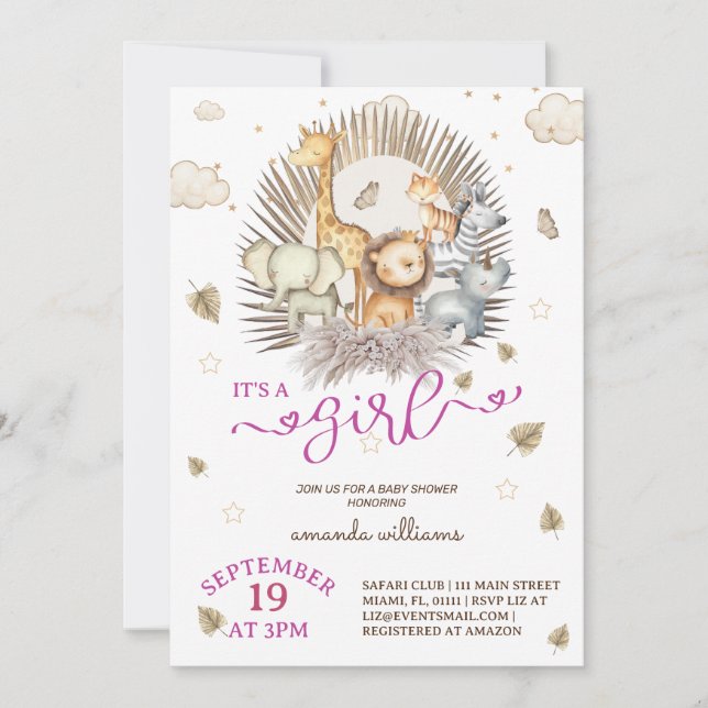 Convite Chá De Bebê Animal Safari Selgle (Frente)