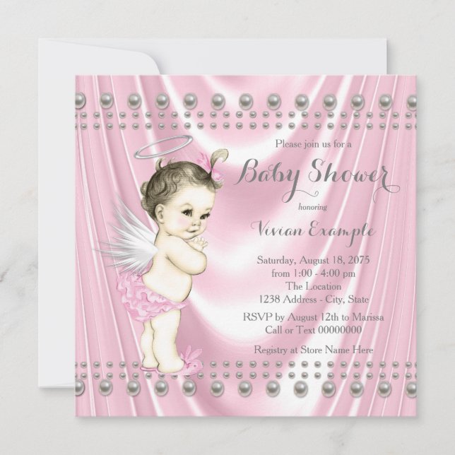 Convite Chá de Bebê Anjo Bebê Cetim e Pérola (Frente)