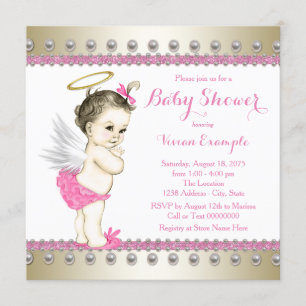 Convite Chá de Bebê Anjo Rosa e Dourado
