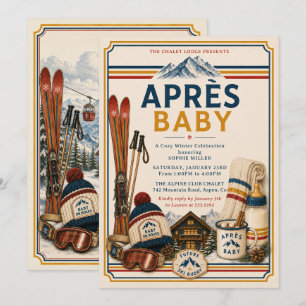 Convite Chá de Bebê Après Ski Retro Chalé Alpino