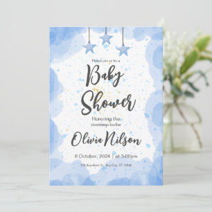 Convite Chá de Bebê Aquarela Azul, Chá de Bebê Menino