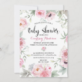 Convite Chá de Bebê Aquarela Rosas Flores Rosa
