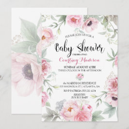 Convite Chá de Bebê Aquarela Rosas Flores Rosa