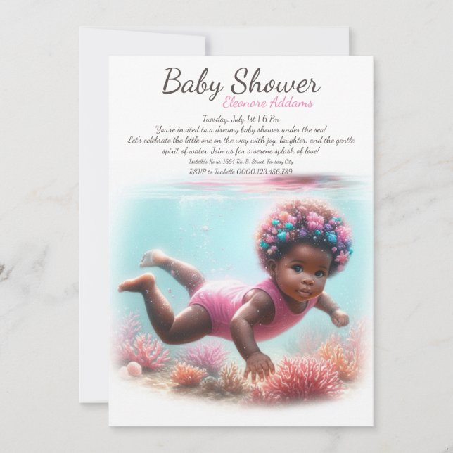 Convite Chá de Bebê Aquarela Sonhos Subaquáticos (Frente)