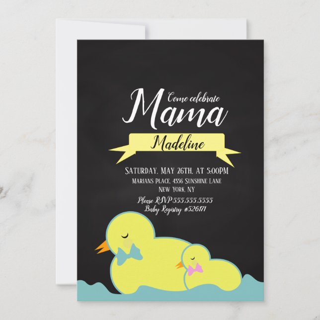 Convite Chá de Bebê Aquático Pato na Lousa Gênero Neutro (Frente)