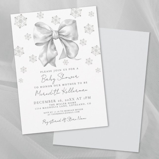 Convite Chá de Bebê Arco de Inverno (Winter Bow Baby Shower Invitation)