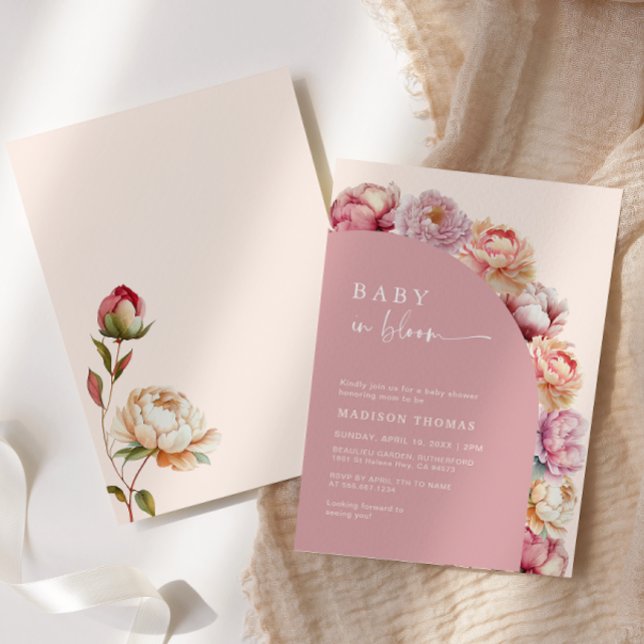 Convite Chá de Bebê Arco de Peônia Rosa Baby In Bloom  (Criador carregado)