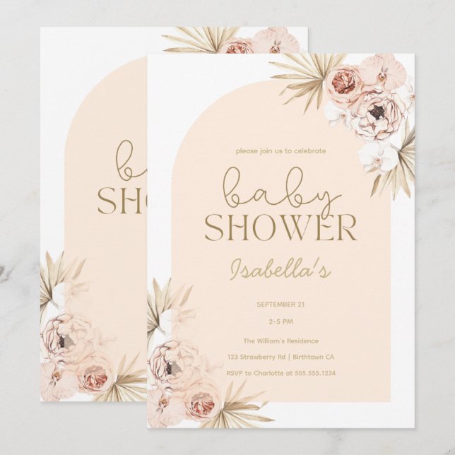 Convite Chá de Bebê Arco Floral Boho Pastel (Frente/Verso)