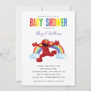 Convite Chá de Bebê Arco-íris do Elmo da Rua Sesame