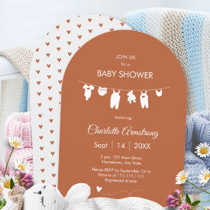 Convite Chá de Bebê Arqueado Minimalista Boho Enferrujado